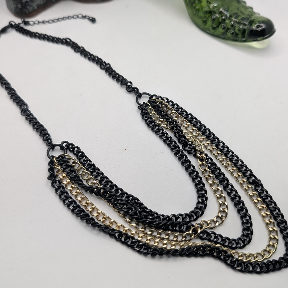 Multi‎ Strand Black Silver Chain Necklace